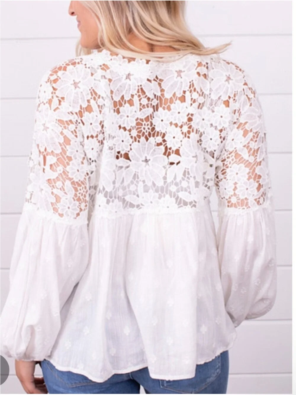 Free People Lina Lace Top in White XS